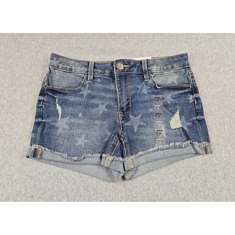 SO Jean Shorts Girls Size 14 Cut Off Mid Rise Denim Stars Shortie Jeans NWT